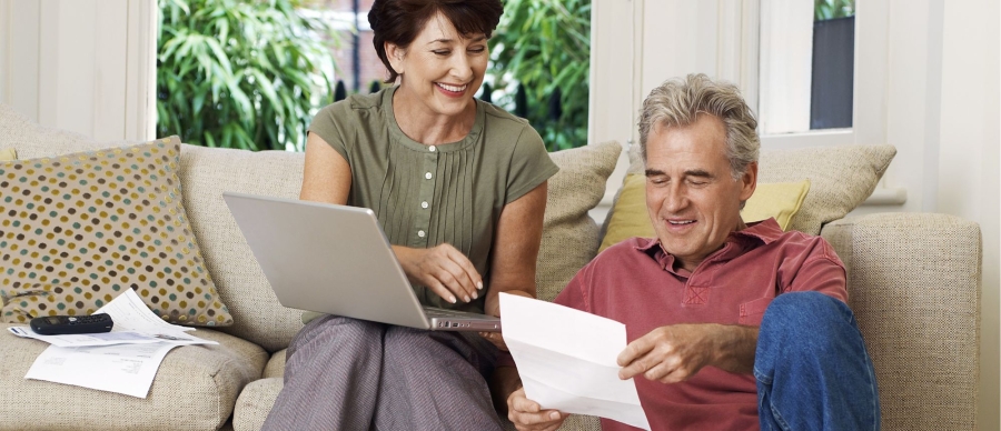 Couple looking at bill